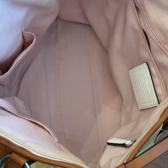 Coach Peyton Patent Leather Shoulder Tote F20028 Butter Yellow Cognac Trim Purse - Picture 6 of 14